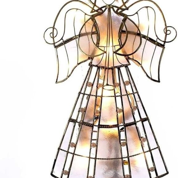 Kurt Adler UL3113 10-Light Capiz Angel Treetop With Vines And Pearls - Picture 1 of 3